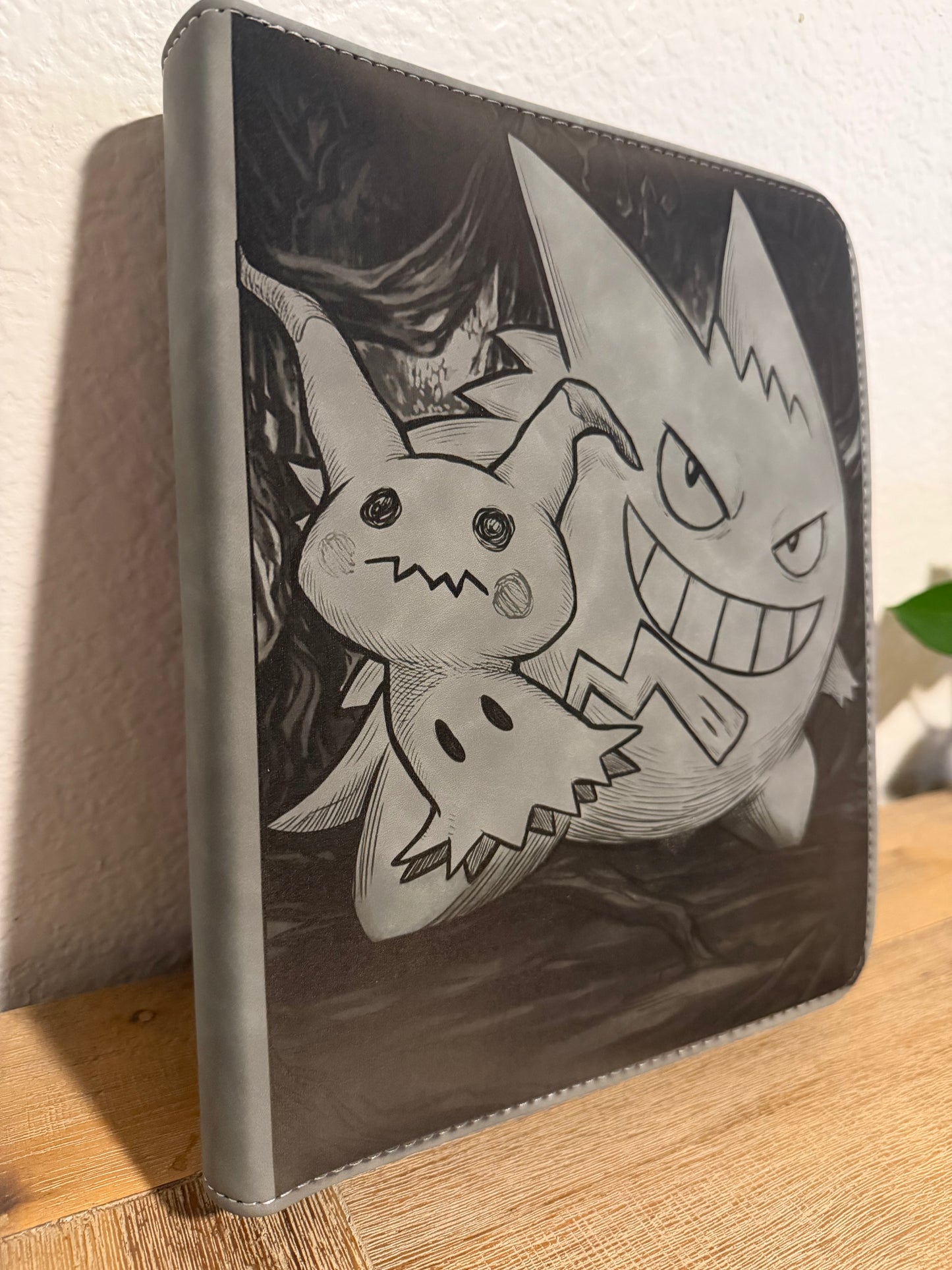 4 Pocket Gray Top Loader Binder featuring Gengar and Mimikyu