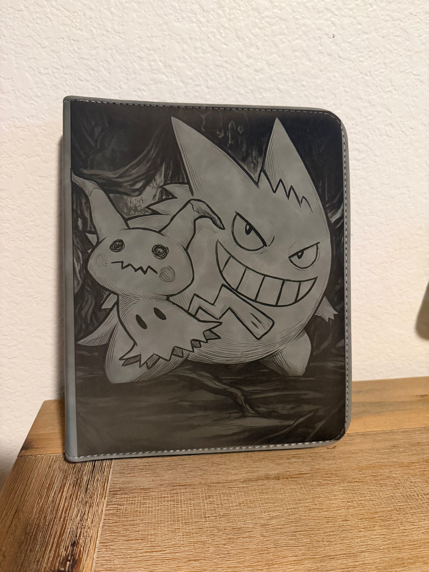 4 Pocket Gray Top Loader Binder featuring Gengar and Mimikyu